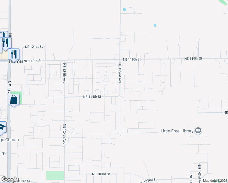 map of restaurants, bars, coffee shops, grocery stores, and more near 13025 Northeast 115th Street in Vancouver