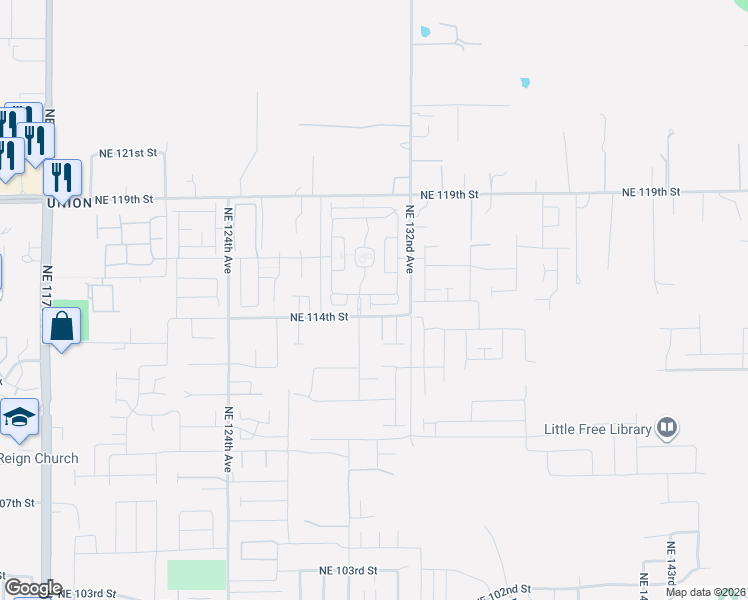 map of restaurants, bars, coffee shops, grocery stores, and more near 13025 Northeast 115th Street in Vancouver