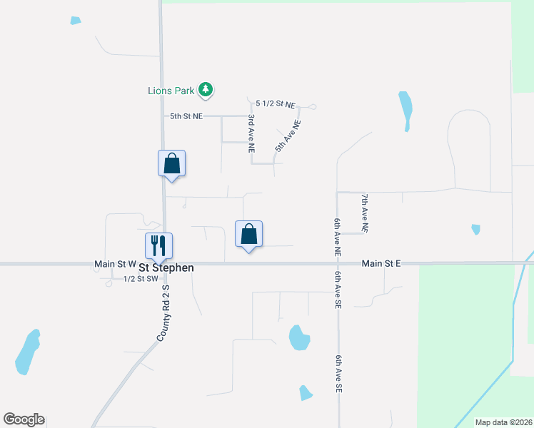 map of restaurants, bars, coffee shops, grocery stores, and more near 122 2 1/2 Avenue Northeast in Saint Stephen