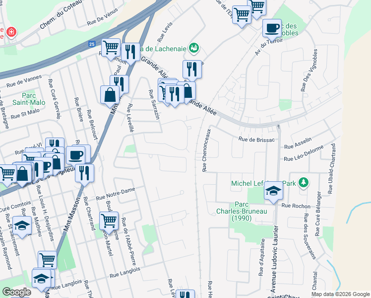 map of restaurants, bars, coffee shops, grocery stores, and more near 977 Rue Sarrazin in Terrebonne
