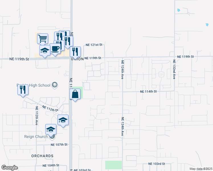 map of restaurants, bars, coffee shops, grocery stores, and more near 12201 Northeast 115th Street in Vancouver