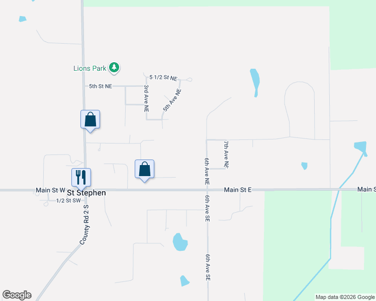 map of restaurants, bars, coffee shops, grocery stores, and more near 106 6th Avenue Northeast in Saint Stephen