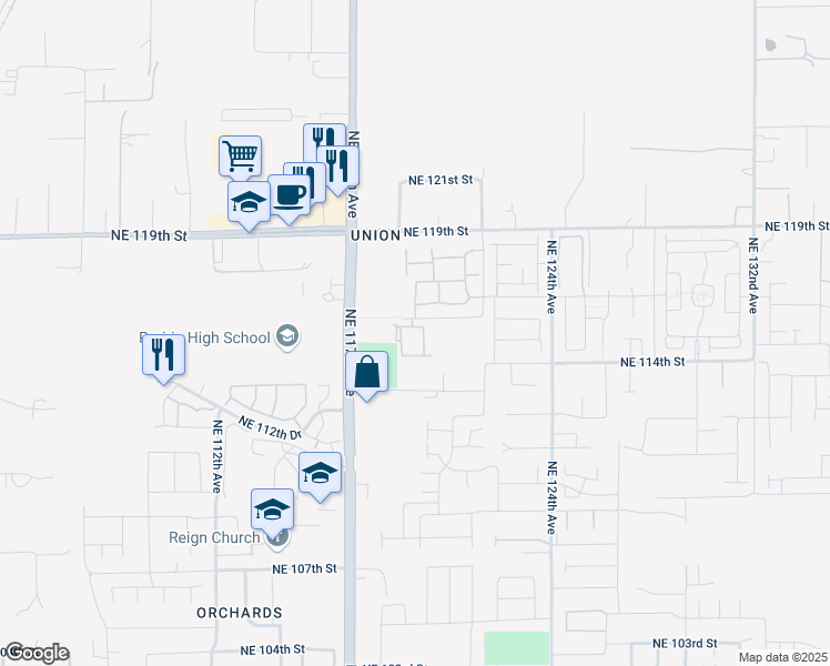 map of restaurants, bars, coffee shops, grocery stores, and more near 11903 Northeast 116th Street in Vancouver