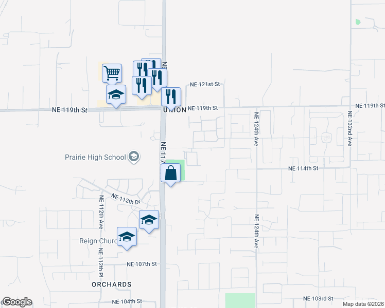 map of restaurants, bars, coffee shops, grocery stores, and more near 11903 Northeast 116th Street in Vancouver