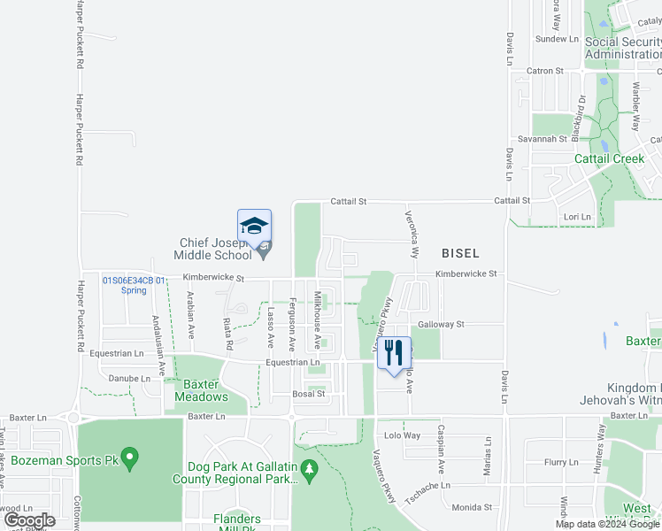 map of restaurants, bars, coffee shops, grocery stores, and more near 3841 Kimberwicke Street in Bozeman
