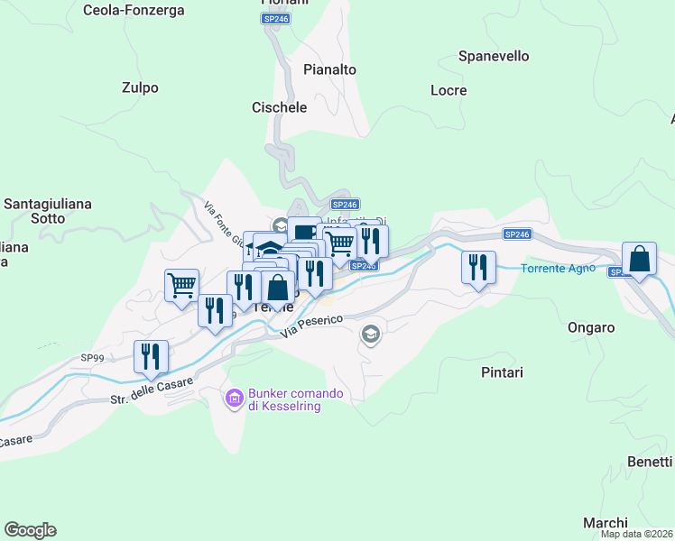 map of restaurants, bars, coffee shops, grocery stores, and more near 231 Via Roma in Recoaro Terme