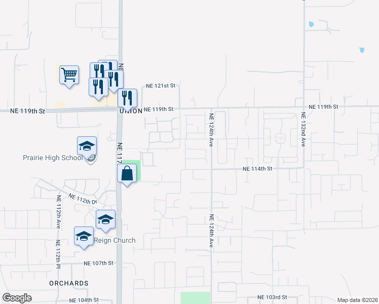 map of restaurants, bars, coffee shops, grocery stores, and more near 12201 Northeast 115th Street in Vancouver