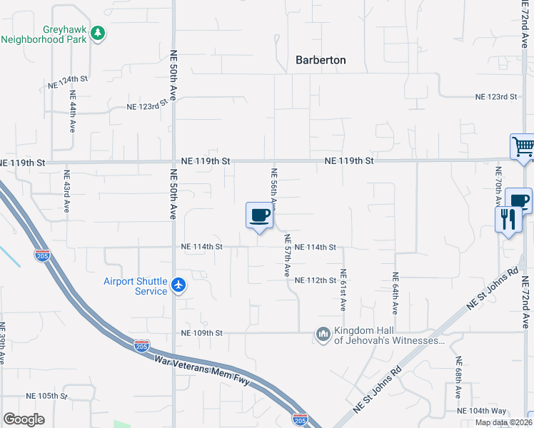 map of restaurants, bars, coffee shops, grocery stores, and more near 5111 Northeast 116th Street in Vancouver