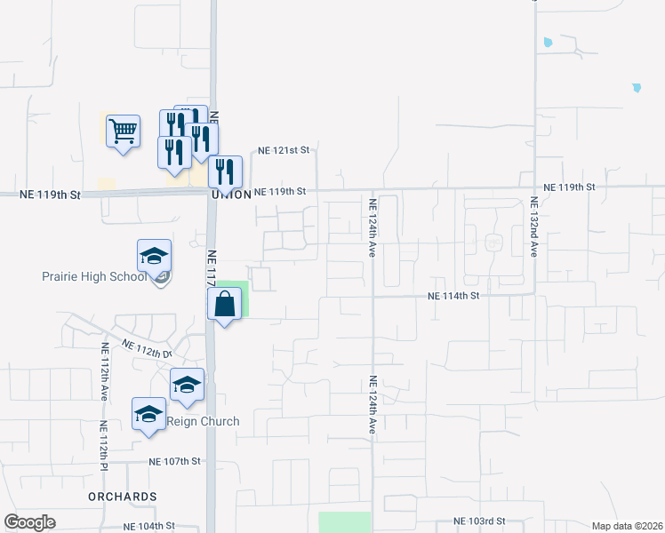 map of restaurants, bars, coffee shops, grocery stores, and more near 12201 Northeast 115th Street in Vancouver