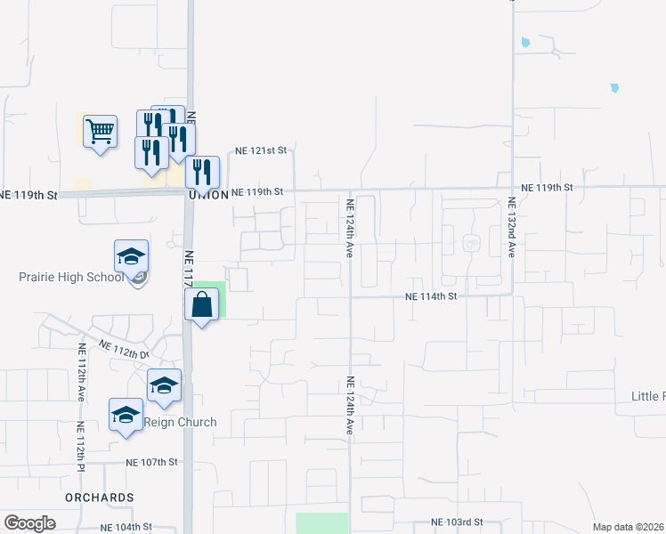map of restaurants, bars, coffee shops, grocery stores, and more near 12321 Northeast 116th Street in Vancouver