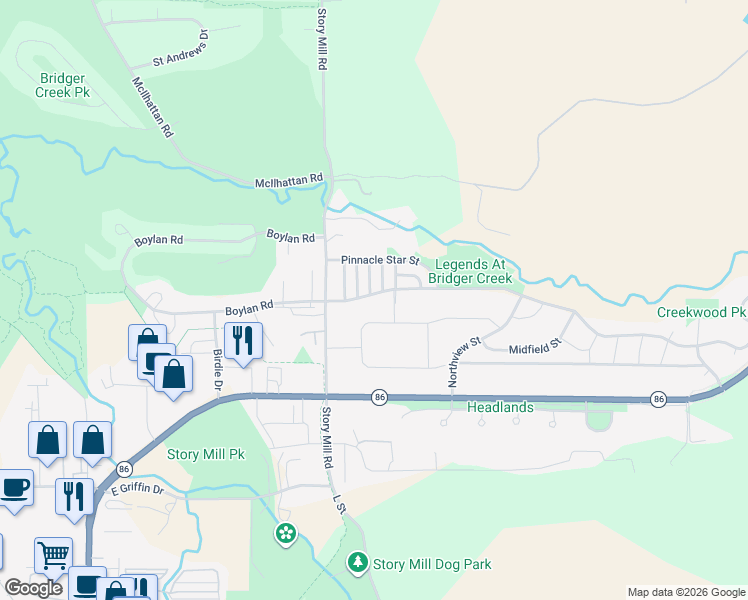 map of restaurants, bars, coffee shops, grocery stores, and more near 1226 Boylan Road in Bozeman