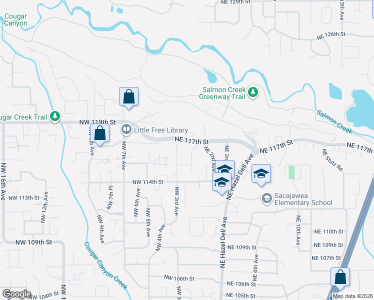 map of restaurants, bars, coffee shops, grocery stores, and more near 11620 Northwest 2nd Court in Vancouver