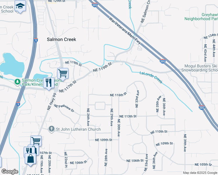 map of restaurants, bars, coffee shops, grocery stores, and more near 11610 Northeast 29th Avenue in Vancouver
