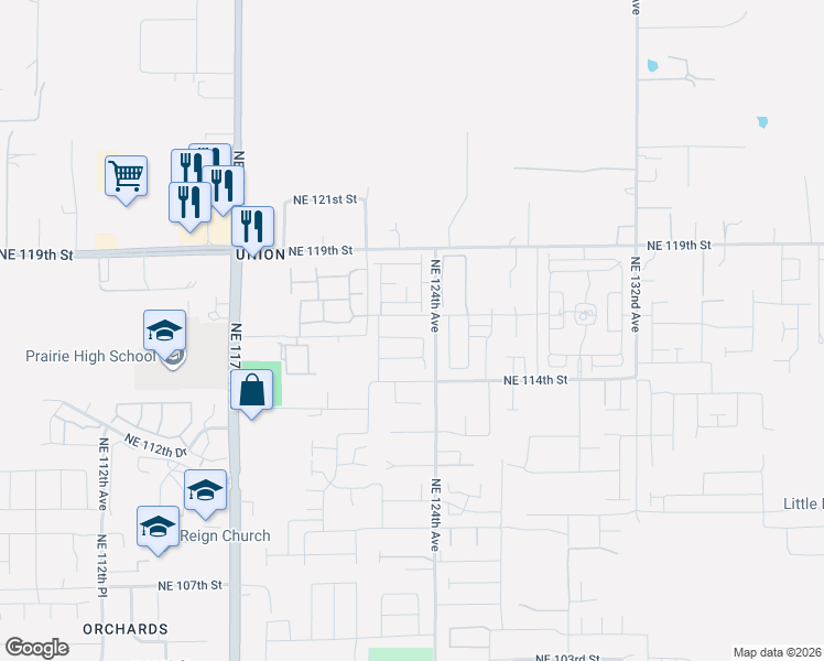 map of restaurants, bars, coffee shops, grocery stores, and more near 12318 Northeast 116th Street in Vancouver