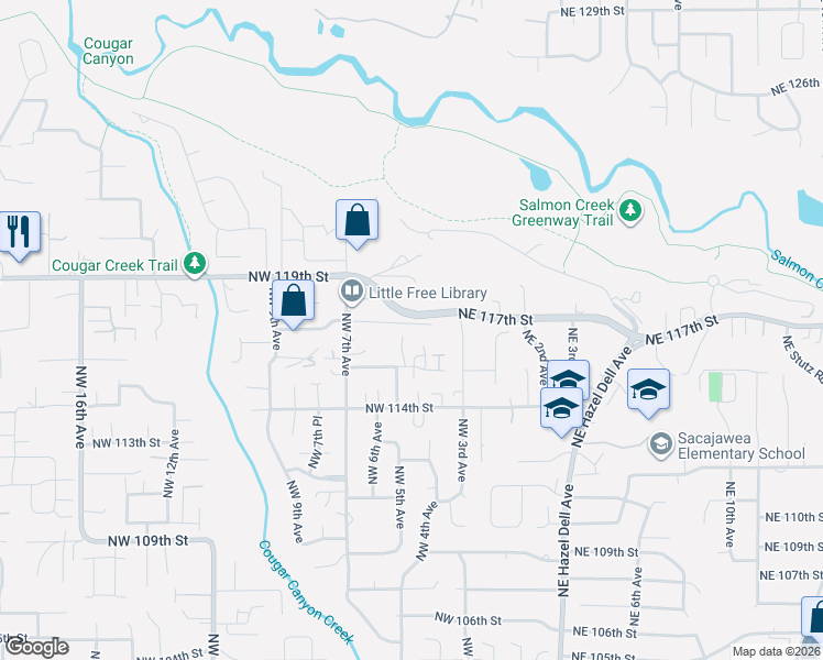 map of restaurants, bars, coffee shops, grocery stores, and more near 415 Northwest 117th Street in Vancouver