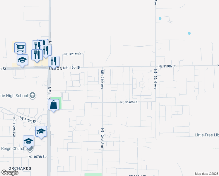 map of restaurants, bars, coffee shops, grocery stores, and more near 11556 Northeast 126th Avenue in Vancouver