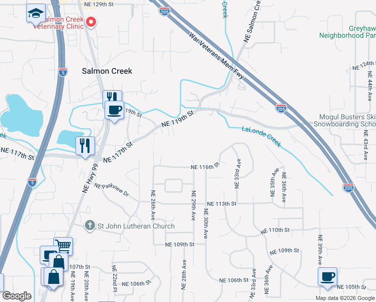 map of restaurants, bars, coffee shops, grocery stores, and more near 11610 Northeast 29th Avenue in Vancouver