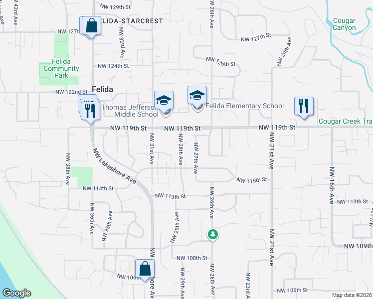map of restaurants, bars, coffee shops, grocery stores, and more near 2718 Northwest 117th Circle in Vancouver