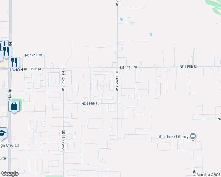 map of restaurants, bars, coffee shops, grocery stores, and more near 11622 Northeast 131st Place in Vancouver