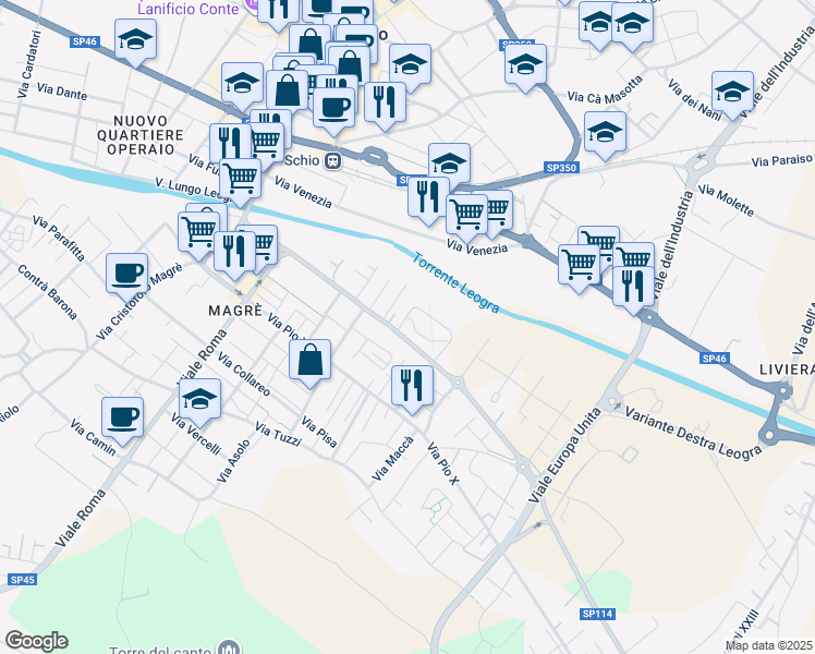 map of restaurants, bars, coffee shops, grocery stores, and more near 4 Via Giantommaso Faccioli in Schio