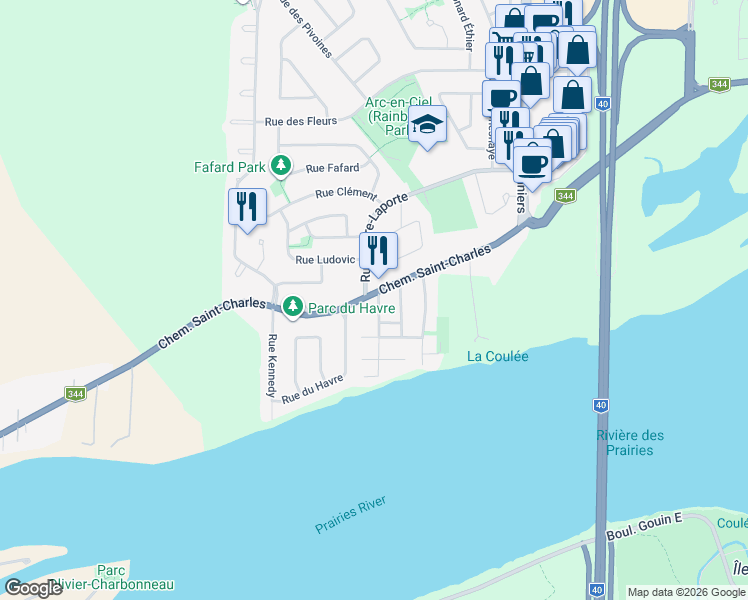 map of restaurants, bars, coffee shops, grocery stores, and more near 4330 Chemin Saint-Charles in Terrebonne