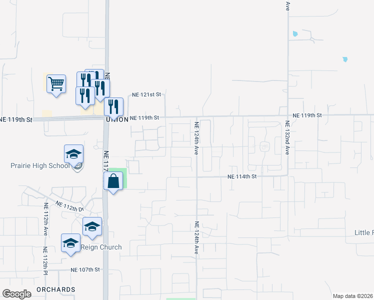 map of restaurants, bars, coffee shops, grocery stores, and more near 12309 Northeast 119th Street in Vancouver