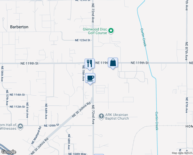 map of restaurants, bars, coffee shops, grocery stores, and more near 11615 Northeast 72nd Avenue in Vancouver