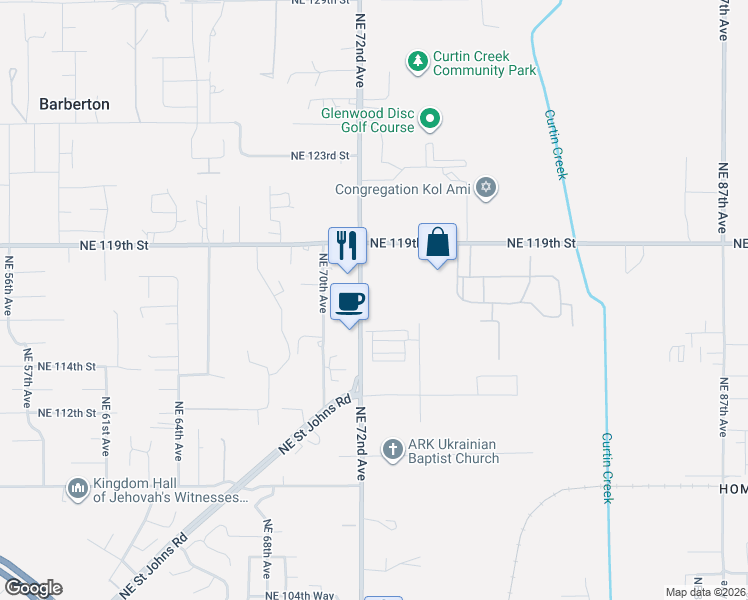map of restaurants, bars, coffee shops, grocery stores, and more near 11615 Northeast 72nd Avenue in Vancouver