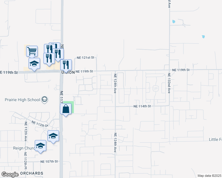 map of restaurants, bars, coffee shops, grocery stores, and more near 12309 Northeast 119th Street in Vancouver