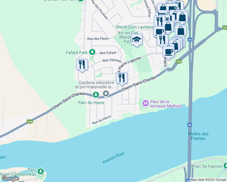 map of restaurants, bars, coffee shops, grocery stores, and more near 4317 Chemin Saint-Charles in Terrebonne