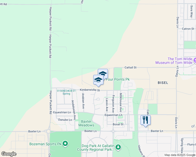 map of restaurants, bars, coffee shops, grocery stores, and more near 4255 Kimberwicke Street in Bozeman