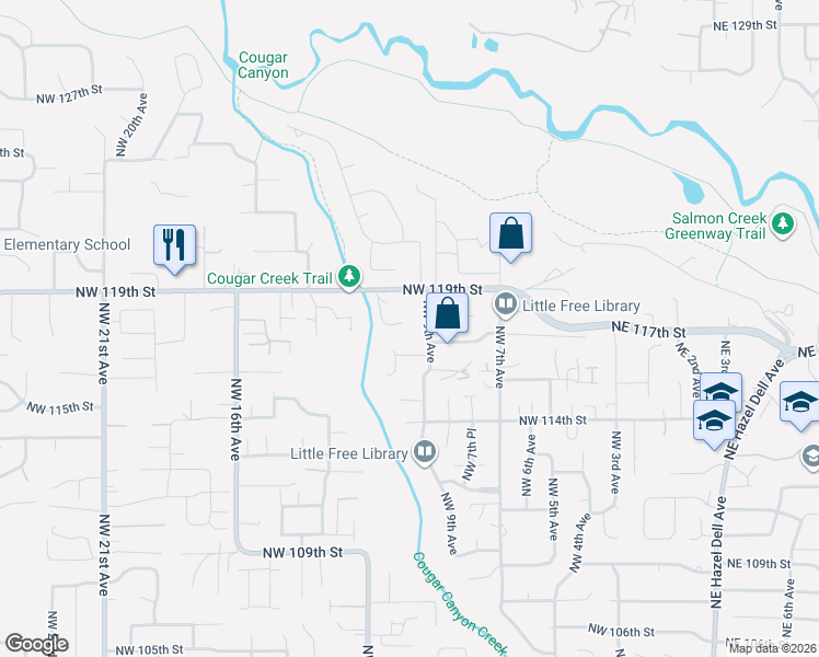 map of restaurants, bars, coffee shops, grocery stores, and more near 11722 Northwest 9th Avenue in Vancouver