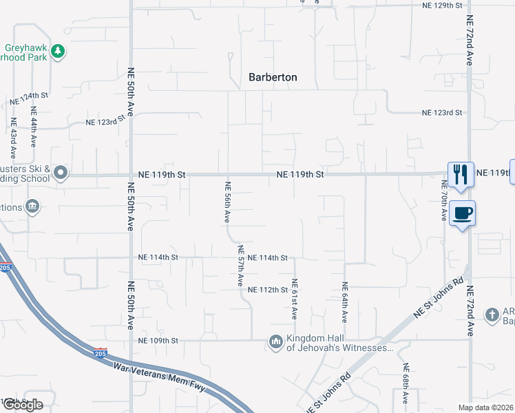 map of restaurants, bars, coffee shops, grocery stores, and more near 5712 Northeast 117th Street in Vancouver