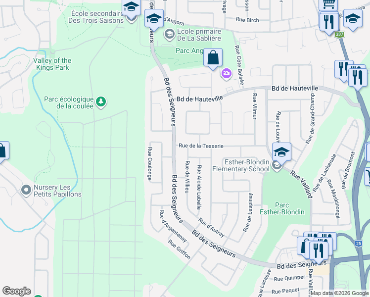 map of restaurants, bars, coffee shops, grocery stores, and more near 950 Rue de Villieu in Terrebonne