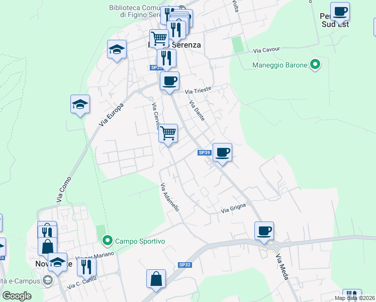 map of restaurants, bars, coffee shops, grocery stores, and more near 8 Via Monte Rosa in Figino Serenza