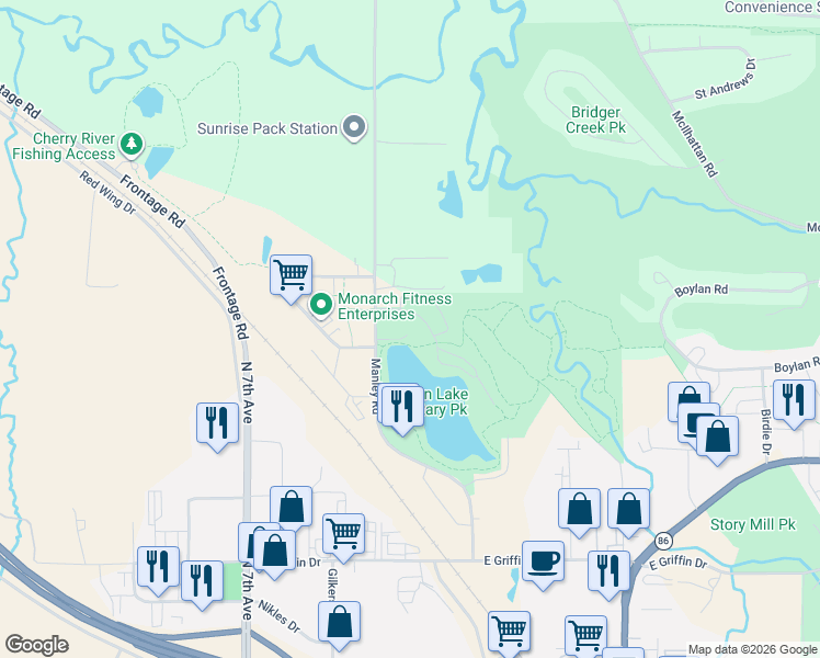 map of restaurants, bars, coffee shops, grocery stores, and more near 257 Turtle Way in Bozeman