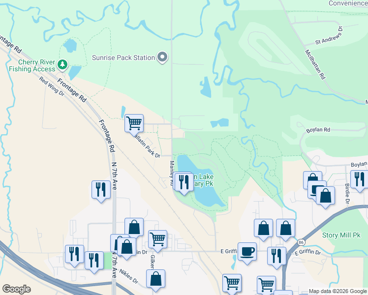 map of restaurants, bars, coffee shops, grocery stores, and more near 257 Turtle Way in Bozeman