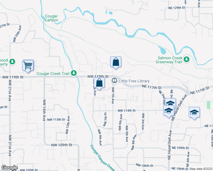 map of restaurants, bars, coffee shops, grocery stores, and more near 11710 Northwest 7th Avenue in Vancouver