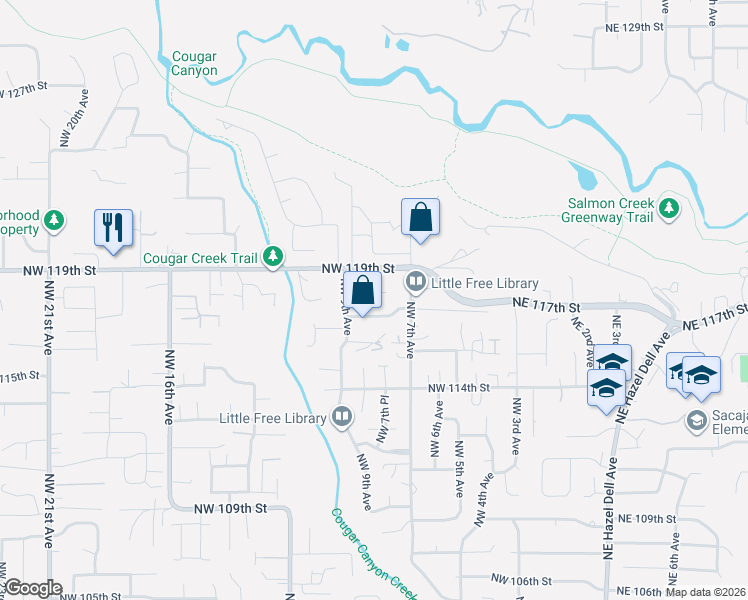 map of restaurants, bars, coffee shops, grocery stores, and more near 807 Northwest 118th Street in Vancouver