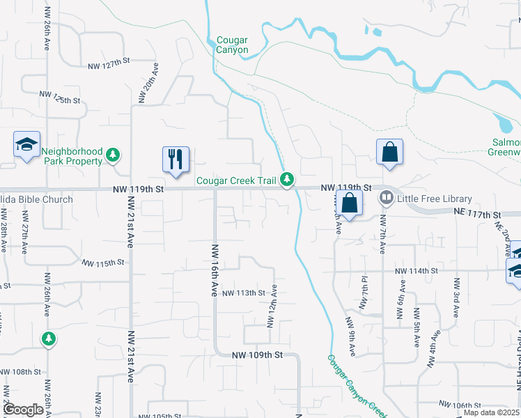 map of restaurants, bars, coffee shops, grocery stores, and more near 11720 Northwest 13th Court in Vancouver