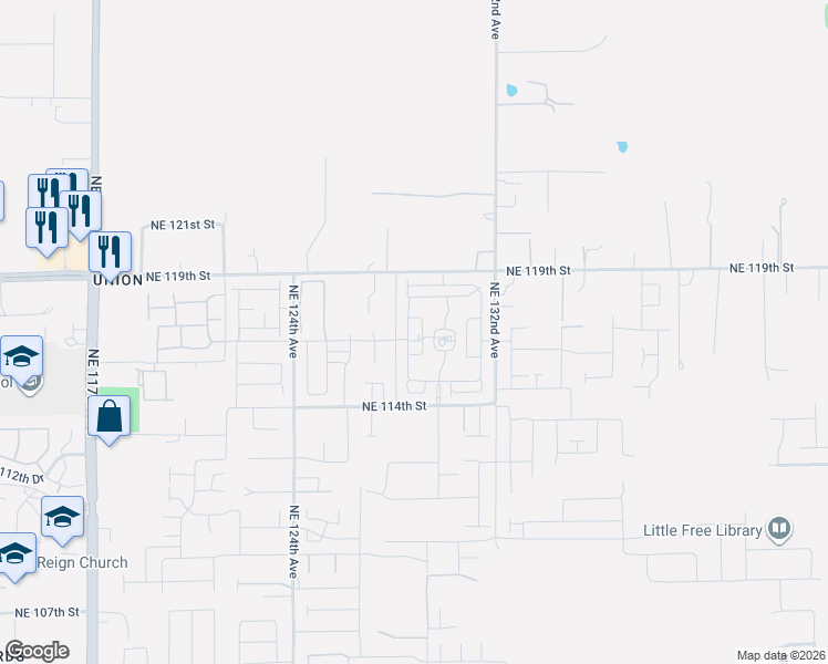 map of restaurants, bars, coffee shops, grocery stores, and more near 11611 Northeast 128th Place in Vancouver