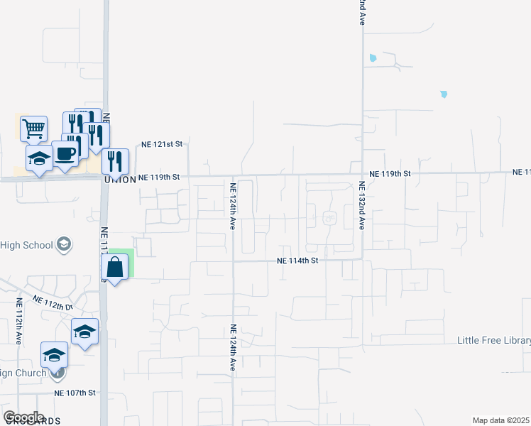 map of restaurants, bars, coffee shops, grocery stores, and more near 11607 Northeast 126th Avenue in Vancouver