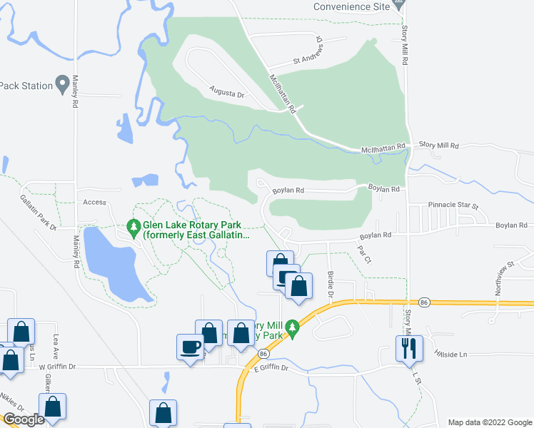 map of restaurants, bars, coffee shops, grocery stores, and more near 1038 Boylan Road in Bozeman