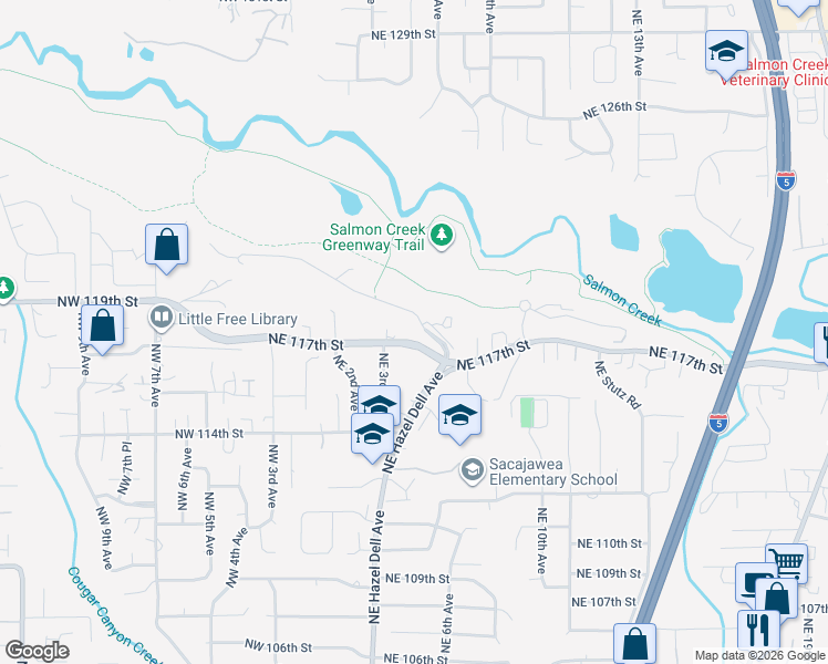 map of restaurants, bars, coffee shops, grocery stores, and more near 11606 Northeast Hazel Dell Avenue in Vancouver