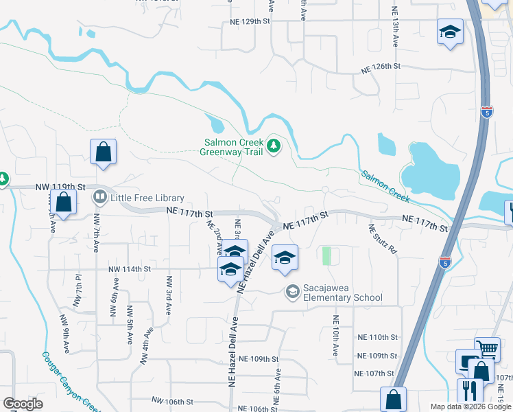 map of restaurants, bars, coffee shops, grocery stores, and more near 11606 Northeast Hazel Dell Avenue in Vancouver
