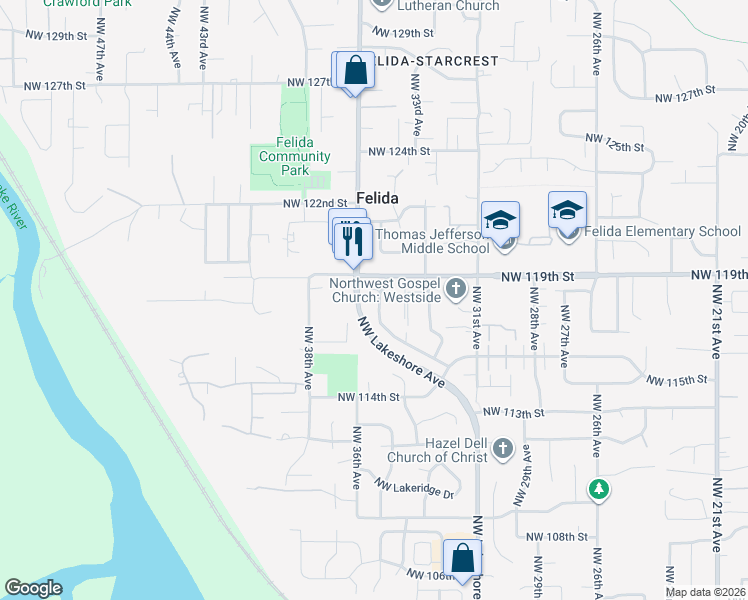 map of restaurants, bars, coffee shops, grocery stores, and more near 11710 NW 35th Ave in Vancouver