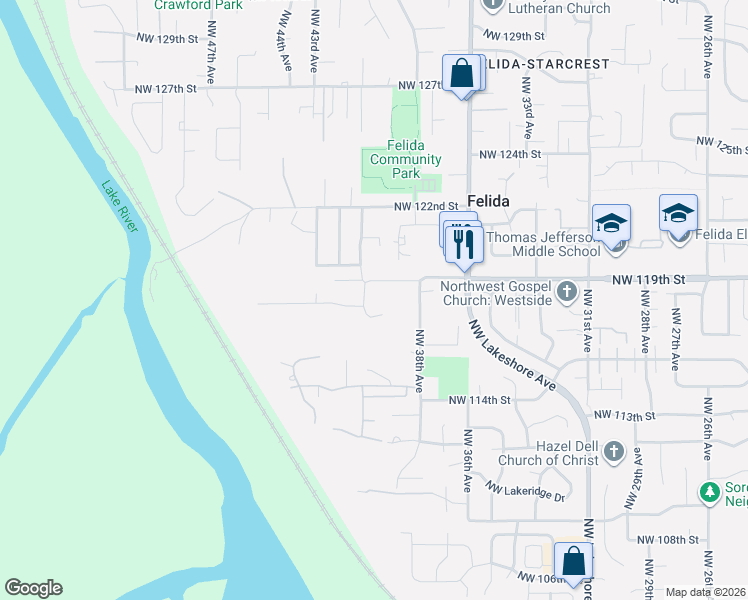 map of restaurants, bars, coffee shops, grocery stores, and more near 3906 Northwest 118th Way in Vancouver