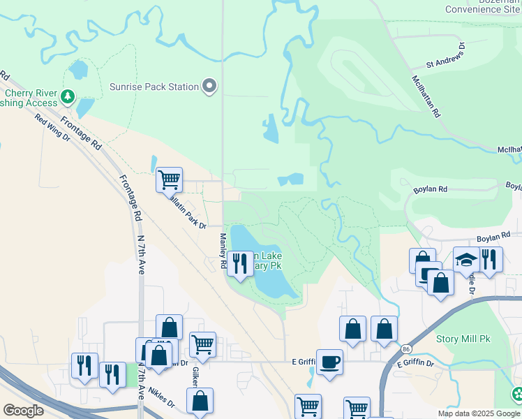 map of restaurants, bars, coffee shops, grocery stores, and more near Access in Bozeman