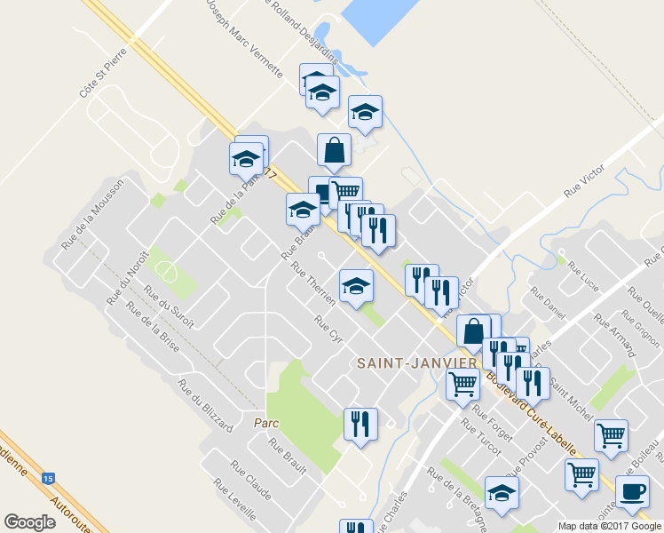 map of restaurants, bars, coffee shops, grocery stores, and more near 14025 Bélisle Square in Mirabel