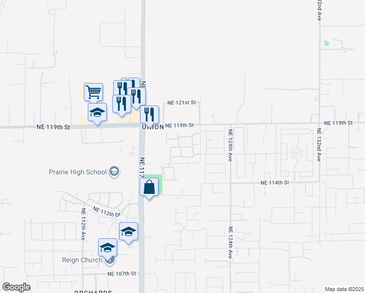 map of restaurants, bars, coffee shops, grocery stores, and more near 11911 Northeast 119th Street in Vancouver